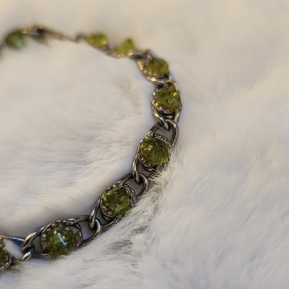 Vintage green crystal and Silver Bracelet - Picture 6 of 7
